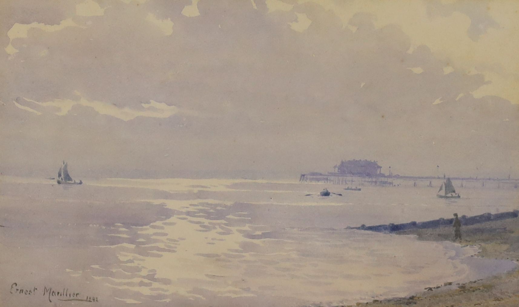 Ernest Marillier (19th/20th C.), watercolour, 'A February evening, Hastings', signed and dated 1892, 13.5 x 22.5cm